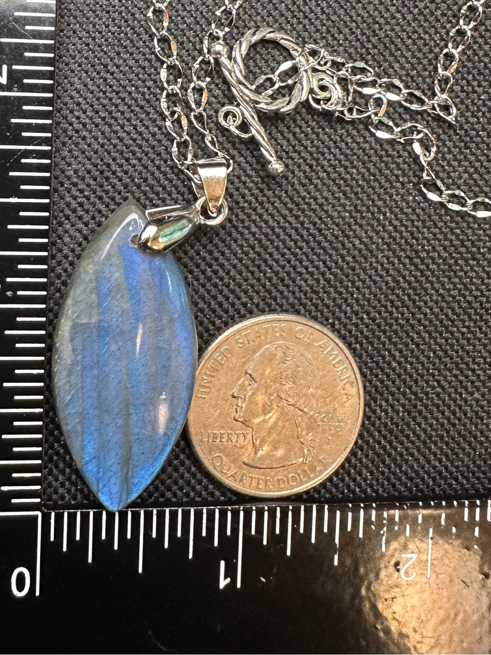 Blue Labradorite Marquise Shaped Pendant Necklace on Stainless Steel Chain - Picture 16 of 16